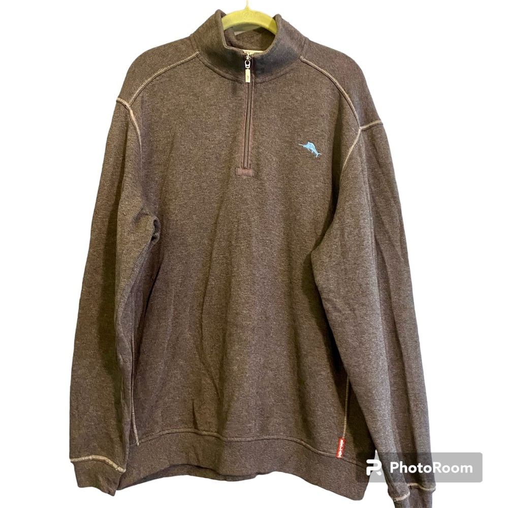 Tommy Bahama Relax Grey 1/4 Zip Long Sleeve Collared Pullover Sweater Sz L
